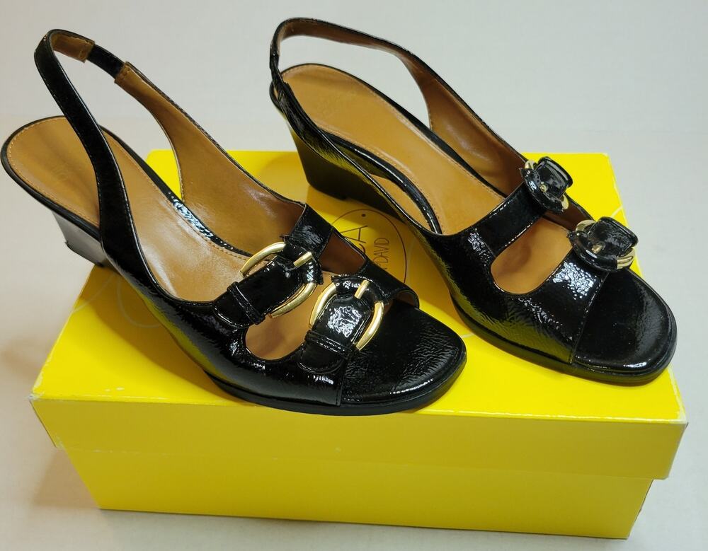 Circa Joan & David CJLIAM Black Patent Sling Back 2.75" Heels Women's Size 6.5 M